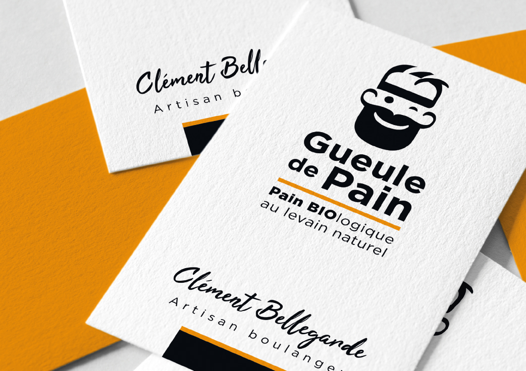 Création du logo de la boulangerie Bio "Gueule de pain" à Alès (Gard) et mise en place de son identité visuelle.