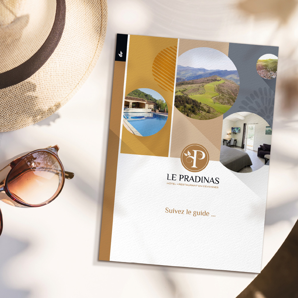 Création d'un livret d'accueil pour l'Hôtel-Restaurant Le Pradinas à Mialet dans le Gard.