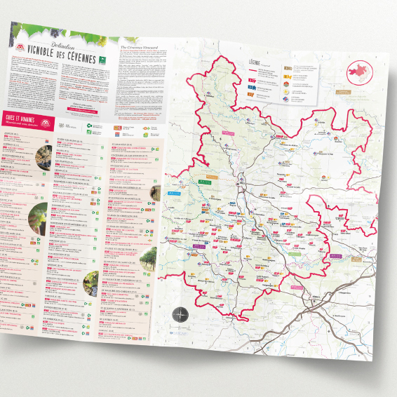 Carte œnotouristique, vignoble des Cévennes.