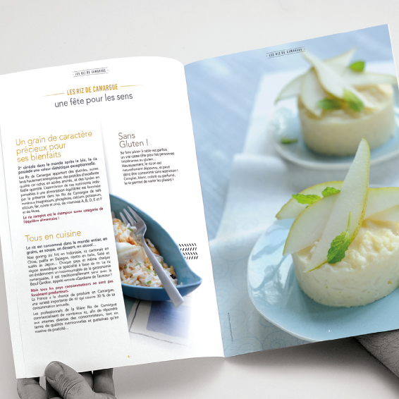 Création et mise en page d'un dossier de presse pour les Riz de Camargue (Gard, Bouches-du-Rhône).