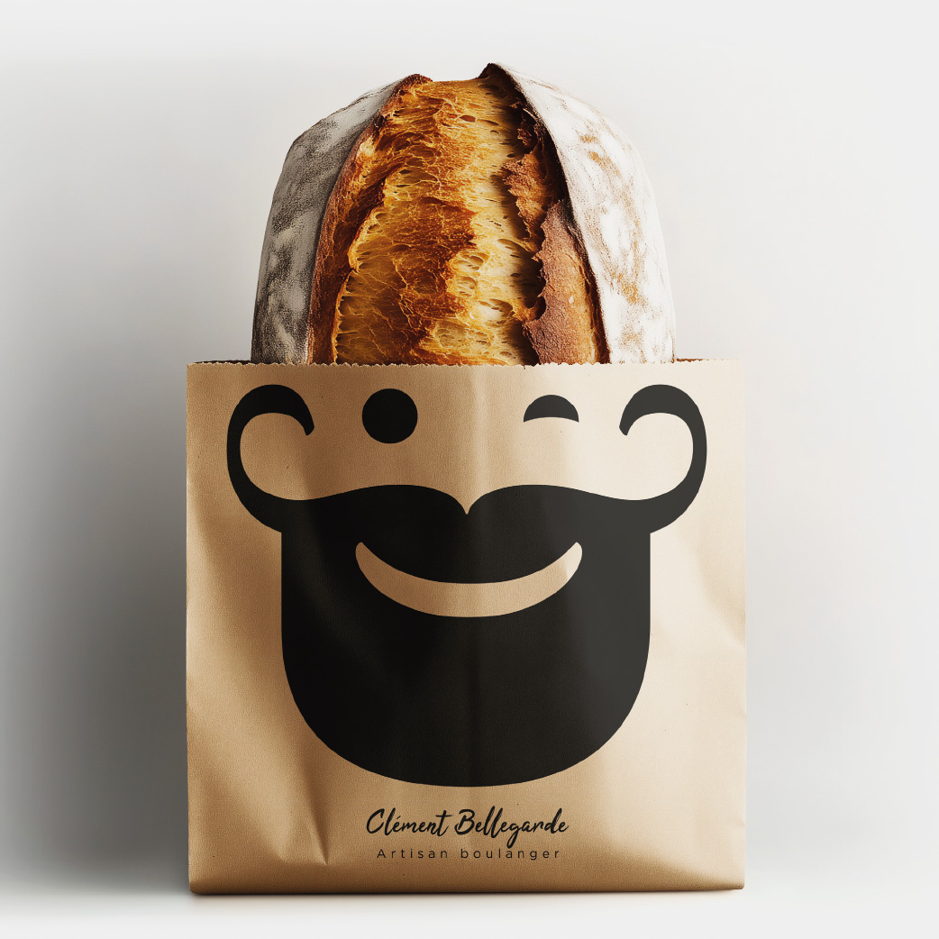 Création d'un logo pour la boulangerie Bio "Gueule de pain" à Alès (Gard) et mise en place de son identité visuelle.